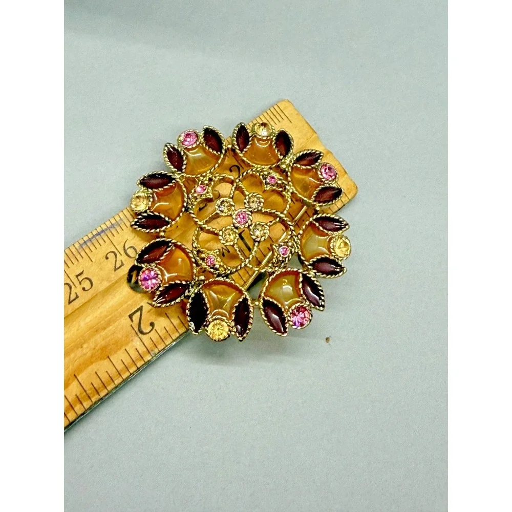 Monet 2 Signed Rhinestone and Enamel Brooch Purple Multi Color Original Box‎ 2